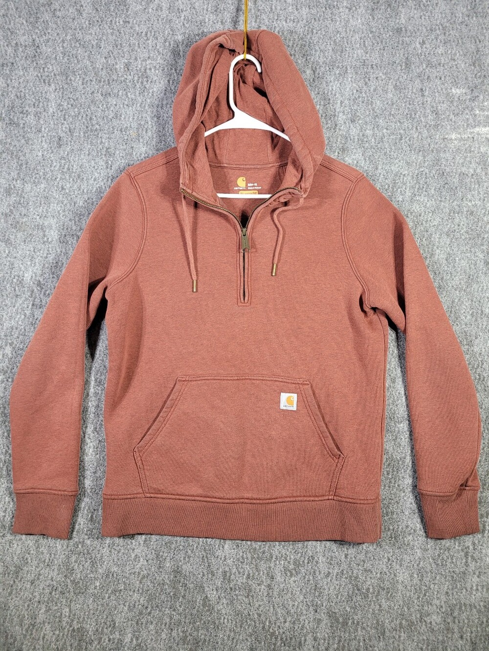 Carhartt Youth Medium Hoodie Half Zip Sweatshirt Kids M 8-10 Rust Brick Brown